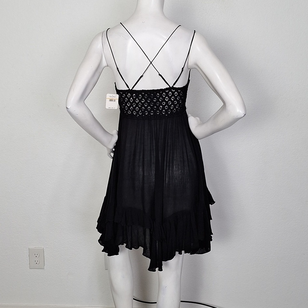 Free People "NEW" Black Adella Boho Whimsigoth Crochet Lace Slip Dress Size S - Picture 6 of 14